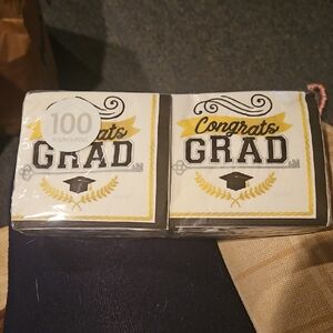 Congrats Grad, Napkins-White, Gold, Black
